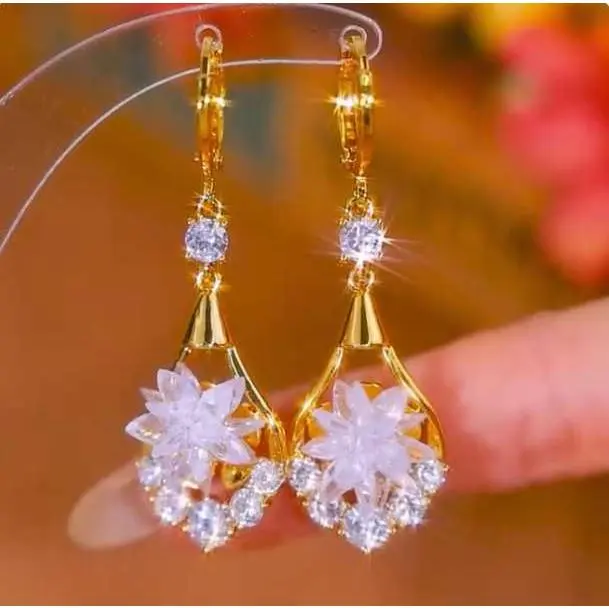 2025 Elegant Versatile Niche Design Drop Earrings - Light Rhinestone-Inlaid Zircon Stones, Flower Motif Costume Jewelry, Style HNAM40