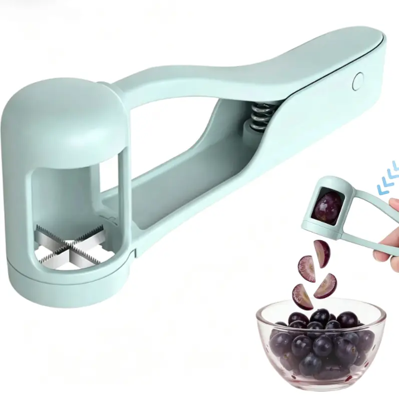 BPA-Free 1-Hand Grape & Multi-Fruit Slicer, 304 Stainless Steel Blade Prep Tool with Choking Prevention Design for Toddler Snacks Kitchen Utensil