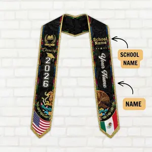 [HOT 2026] Customized Name Mexican Graduation Sash 2026 Mexican American Flag Graduation Sash Hispanic Sash