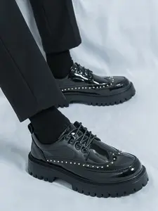 Men's Colorblock Loafer Shoes, Thick Sole Oxford Shoes, Lace-Up Design, Business Formal & Casual Wear, Stylish British Style