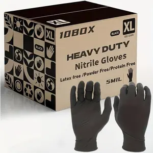 100PCS/Black nitrile gloves - latex free, industrial disposable gloves, fully diamond textured grip, mechanical grade, suitable for outdoor and industrial use, professional gloves | durable gloves bugspray  life Black Powder-Free Disposable Gloves