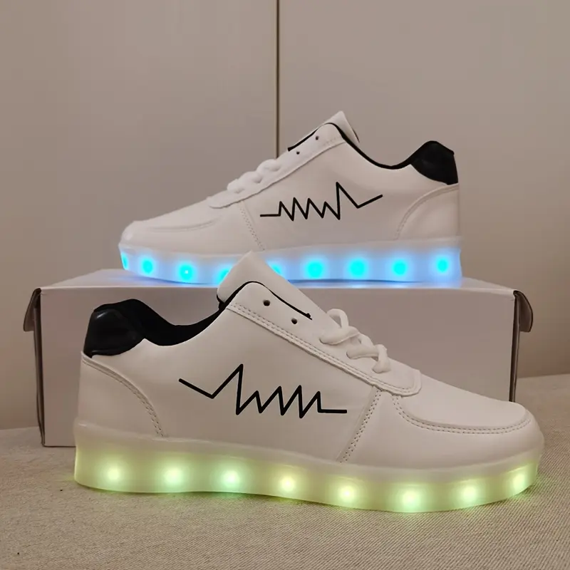 Men's Rechargeable LED Sneaker - White Colorful Strobe Light High-Top Ghost Dance Training Shoes, Casual Athletic Walking Low-Cut Ankle Footwear, Walking Shoes