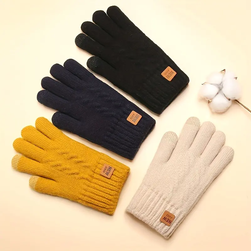 Thickened Double-layer Knitted Gloves Wholesale Plus Velvet Coldproof Warm Gloves Solid Color Touch Screen Gloves Short Elastic Gloves For Winter