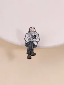 Vintage Weird Internet Enamel Pin, Knit Gloves Mask Cross-Legged Pose Detail, Bernie Sanders Emoji Pin, Neutral Design, Daily Wear Gift