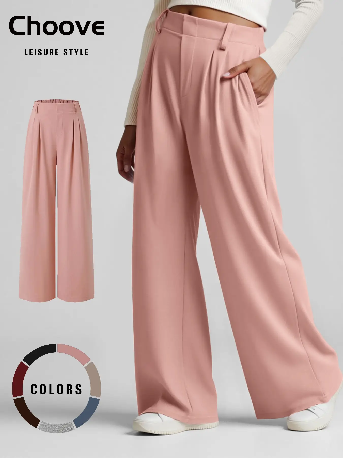Women's Basic Solid Pocket Wide Leg Pants, Casual Comfy Trousers for Daily Wear, Ladies Bottoms for All Seasons