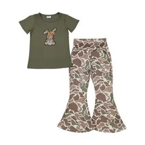 Baby Girls Clothing 2-Piece Camo Bunny Outfit - Short-Sleeve Top, Bell-Bottom Pants for Spring, Easter