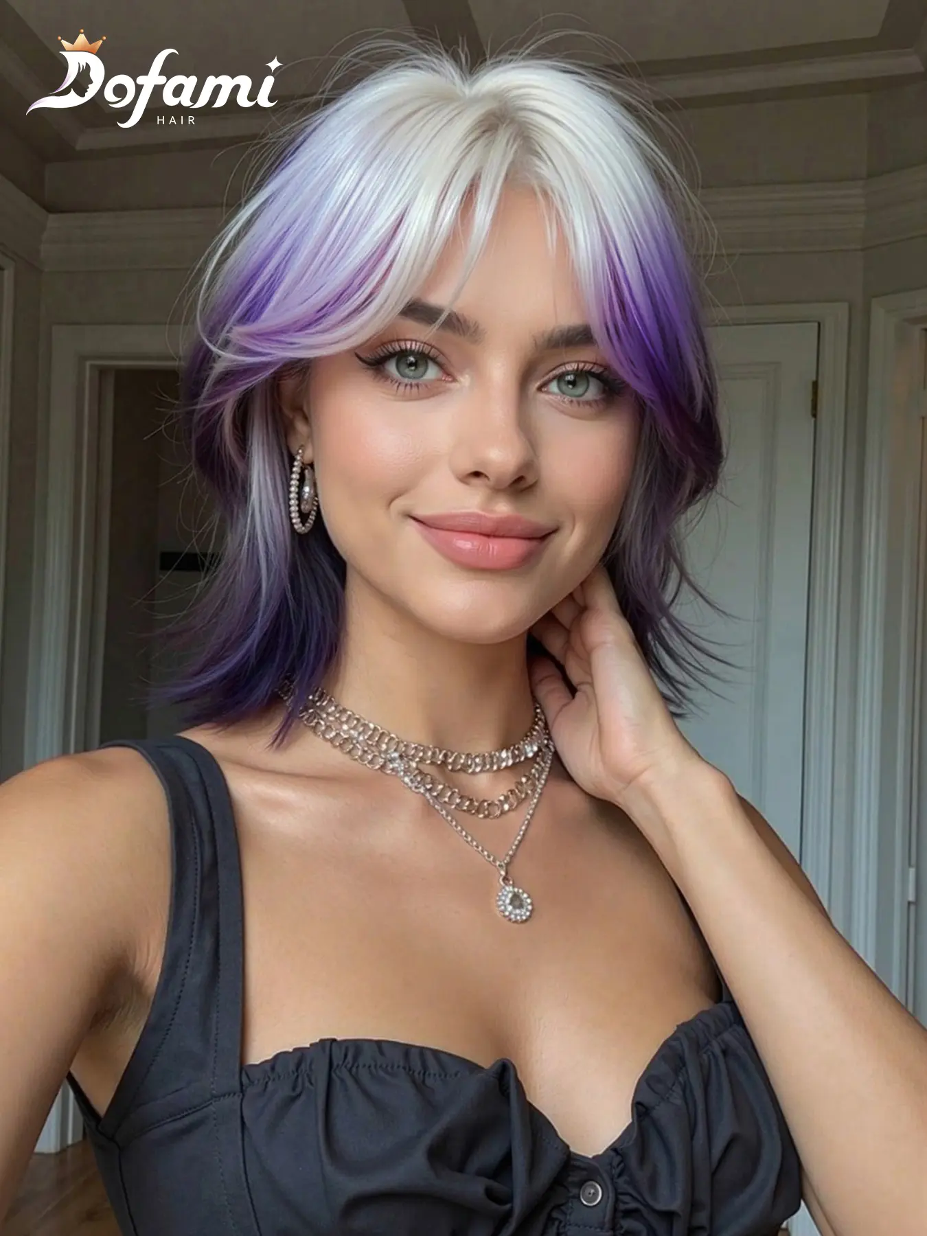 14 Inch Multi-Color Bangs Short Hair Synthetic Fiber Wig, With Bangs Wig, Heat Resistant High Temperature, Holiday Wear, Durable & Stylish, Synthetic Material Wigs