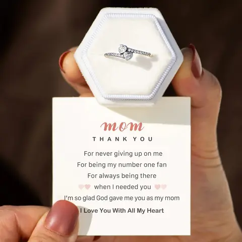 Women's Infinity Love Heart Fashion Promise Ring - Cute Female Jewelry Ring, Hypoallergenic Adjustable Open Romantic Accessory, Daily Wear Safe Costume Piece, Mother’s Day Gift with Inspirational Message Card