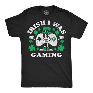 Mens Funny T Shirts Irish I Was Gaming Sarcastic St Pats Day Gamer Tee For Men Mens Funny T Shirts Cool Vintage Fashion T-Shirt Gift Classic Menswear Funny Gamer Short Sleeve Novelty Tees for Guys Black -