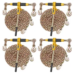 VEVOR Ratchet Chain Binder, 5/16 in x 12.8 ft G80 Chains, 8000 lbs Working Load of Ratchet Load Binder, Chains and Binders Set, Tie Down Hauling Chain Binders for Hauling, Towing, Logging (4 Sets)