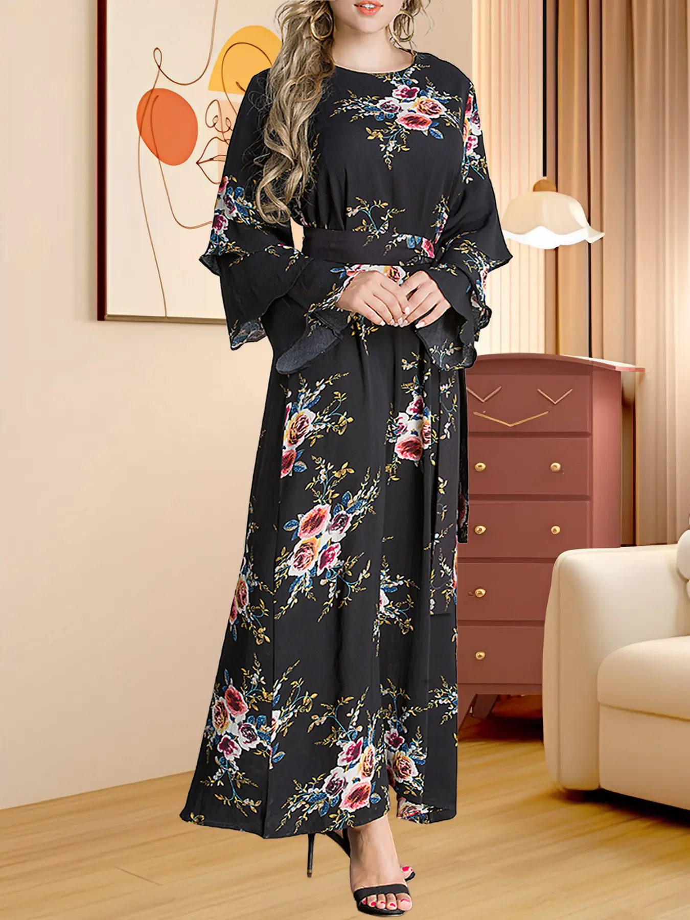 Romantic Rose Print Floral Dress, Elegant Casual Long Sleeve Flare Cuff  Design, Perfect for Daily Wear & Parties, Unique Fashion Style, Womenswear,  Piece, Fit - TikTok Shop