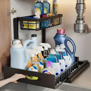 1 Pc  Kitchen Storage Rack Sink Sorting And Storage, Lower Sink Sorting, Sliding Pull-out Cabinet Sorting Rack, Metal Sliding Drawer, For Kitchen Bathroom Refrigerator Cabinet Organization Rack, Simple And Practical Kitchen Storage Essentials