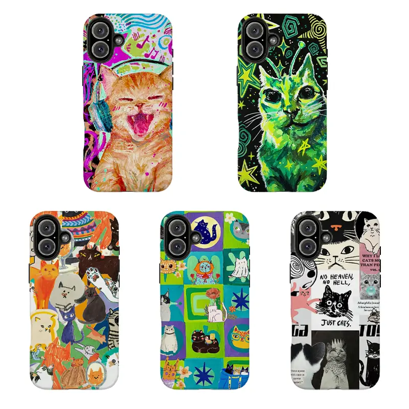 Vibrant Hand-Painted Cat Phone Case,for iPhone 16 15 14 13 12 11 17Pro Max,for Samsung S25 S24 S23 S22 Ultra,Gifts For Fans, Phone Accessories