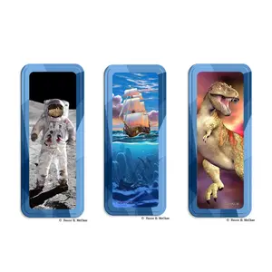 3D Pencil Tins - Eye-Catching Holographic Designs - Dinosaurs, Space, and Pirates