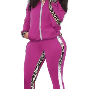 Women’s 2pcs leopard print Zip up Top & Skinny Pants Set. Outfit Womenswear Everyday Comfortable Fit Chic Elastic two piece Women's Crop