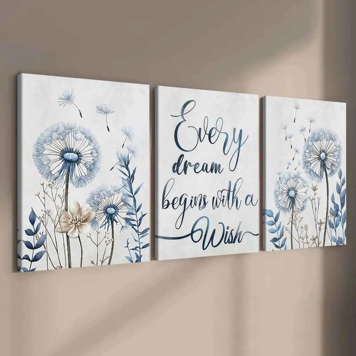 3-Piece Wood Frame Canvas Art Set, Inspirational Dandelion Floral Print Posters, Modern Home Decor, Waterproof Wall Art, Living Room & Hallway Decoration, Wall Art Painting
