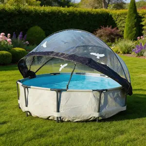10ft Round Pool Cover Dome, All-Weather Solar Pool Enclosure for Frame Pools, Warm Water & Dust Proof Outdoor Pool Accessory
