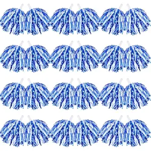 48 Pack Cheerleading Pom Poms Kit with Baton Handle Metallic Foil Squad Team Spirited Fun Cheer Pom Poms Bulk for Kids Adults Cheerleader Gifts Team Spirit Sports Partyvalentine's day gifts for her