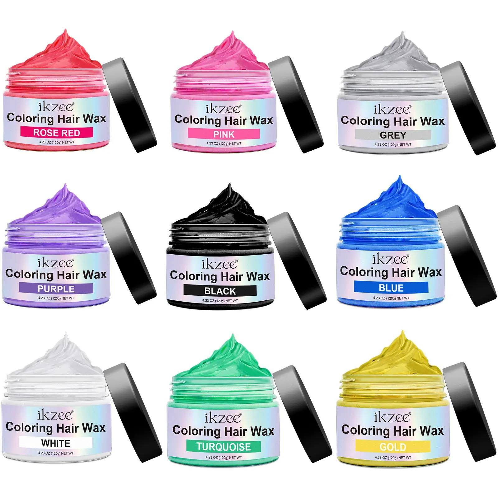 Ikzee Colorful Hair Wax 120g, Water-Soluble Multicolor Hair Dye, Hair Coloring, 9 Colors Available, Easy to Apply and Clean, Gentle on Hair and Scalp, Non-Toxic