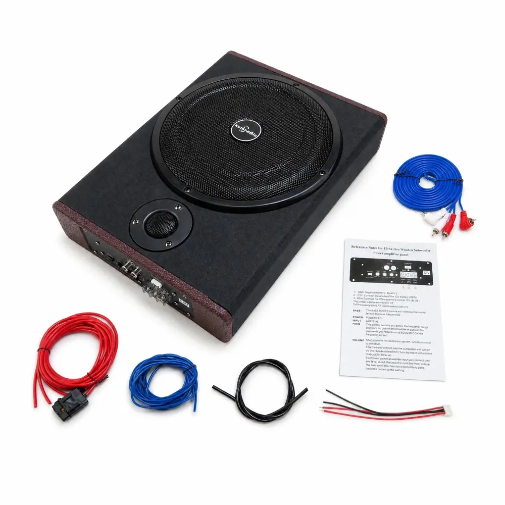 Under Seat Car Subwoofer 12V Built-in Amplifier Ultra-thin Wooden Active Subwoofer for Car Audio Bass Upgrade