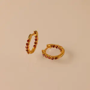 Inside Out Birthstone Huggies by Caitlyn Minimalist - Dainty 18K Gold Plated Gemstone Hoop Earrings - Birthstone Jewelry - Birthday Gift