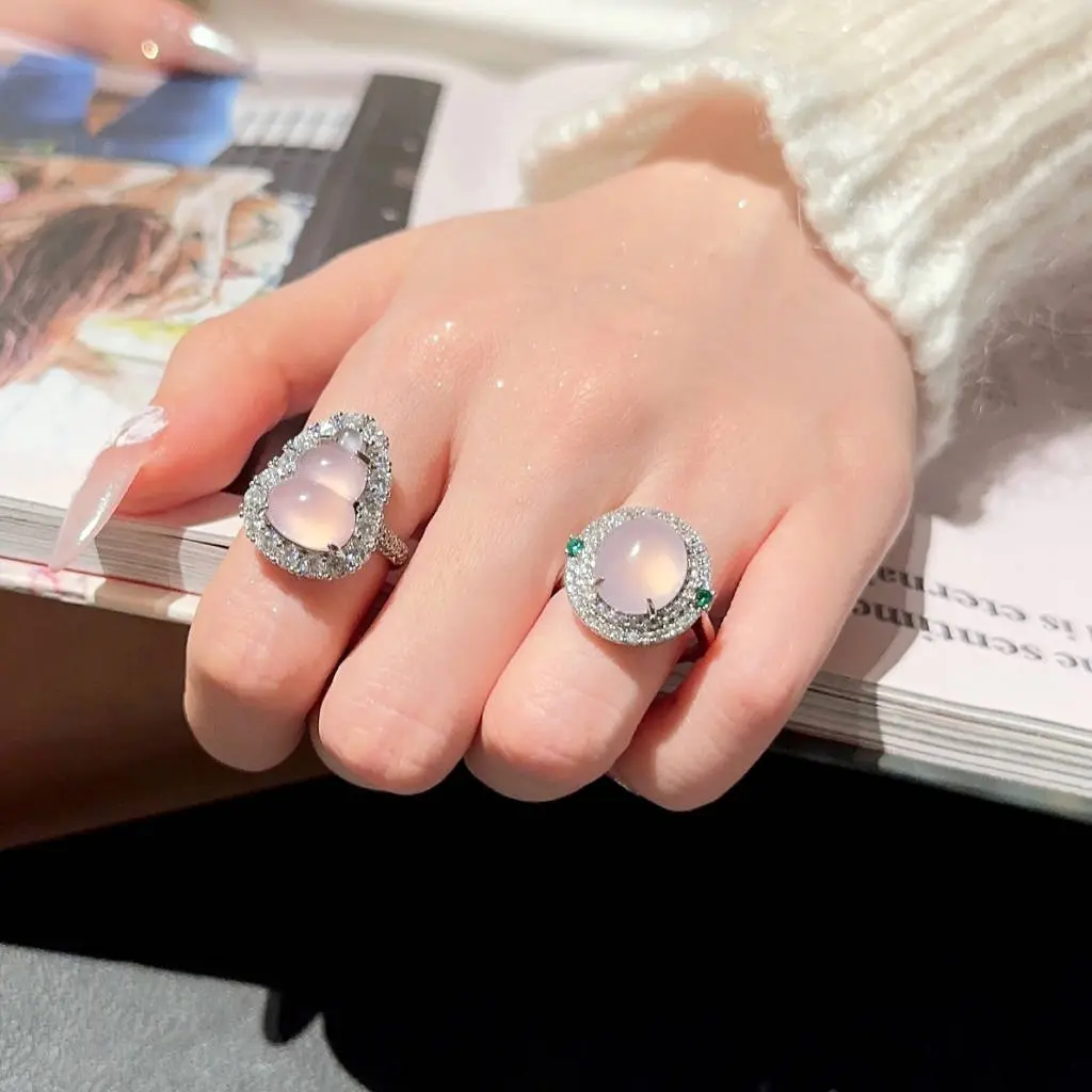 Artificial Powder Chalcedony Gourd Opening Ring - Unique Design Inspired by Nature, Versatile for Casual & Formal Wear, Youth Jewelry