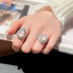 Artificial Powder Chalcedony Gourd Opening Ring - Unique Design Inspired by Nature, Versatile for Casual & Formal Wear, Youth Jewelry