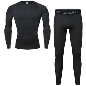 Autumn Winter Fleece-Lined Sportswear Set for Men Outdoor Skiing Running Quick-Dry Tight Fitness Base Layer Thermal Underwear