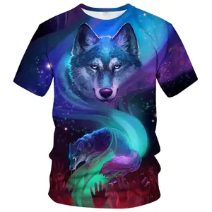 Unisex 3D Wolf Galaxy Print T-Shirt, Cosmic Wolf Graphic Tee for Men & Women, Vibrant Nebula Wolf Design for Casual, Festivals, Streetwear