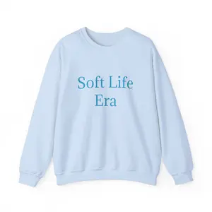Soft Life Era Crew Neck Sweatshirt, Blue Cozy Unisex Jumper, Pastel Baby Blue Sweater, Comfortable Lounge Pullover, Warm Winter Clothing