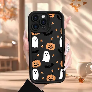 Pretty Cute Little Ghost Pumpkin Head Halloween Pattern Personality Trend Hot Sale Men And Women Frosted Texture Sky Eye Step Groove Mobile Phone Case Comfortable Grip for iPhone 16/15 for men and women Smartphone Casing Protective Cellphone