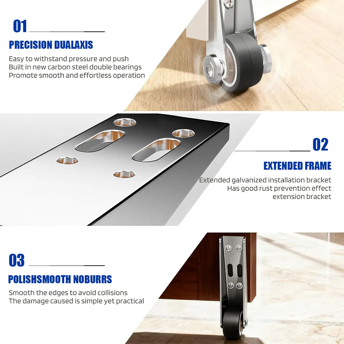 Vertical Track Roller Wheel, Heavy Duty 110LBS Sliding Door Bottom Guide, Anti-Wobble Door Stop, Nylon Wheel & Aluminum Bracket, Smooth Quiet Sliding, Easy to Install Replacement Parts for Barn Door, Interior Door, Wardrobe, Cabinet, Closet Organizer