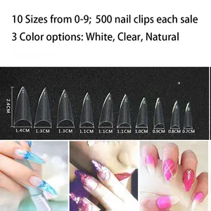 Magik 500 Pcs Coffin Nail Tips Long Square French Fake False Nails Stiletto Nail Clips US (500 Pack, Half Pointy Nail)