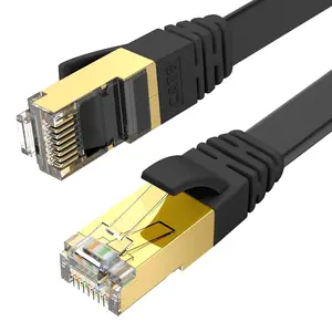 CAT8 Ethernet  30 ft High Speed, Shielded Flat Internet , Weatherproof S/FTP  for Router/Gaming/Modem - Black
