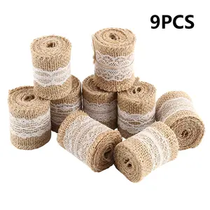 1Meter x 5CM 9 Rolls Jute Ribbon Lace Ribbon Linen Ribbon Burlap Jute Decoration 9 Rolls Retro Perfect DIY Crafts Wedding Party Home Decoration