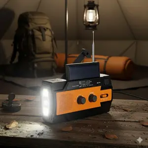 Outdoor Emergency Radio with AM/FM/Weather Band, Hand Crank & Solar USB Charger, 4000mAh Power Bank, 3-Mode flashlight, Reading Lamp, Battery Display, SOS Alarm for Survival Gear.