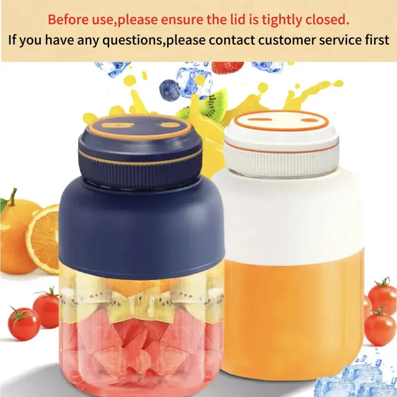 Portable Metal Blender Smoothie Maker - USB-Rechargeable Fruit Juice Extractor, Securely/Tightly Closed Lid Safe Start, 1-Minute Blending Cycle, Safety Lock, Household Kitchen Fixture Accessory (Note: Tighten Before Use)