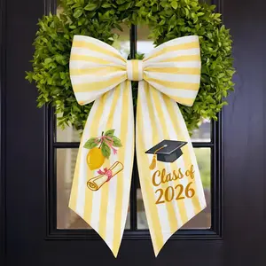 Personalized Graduation Wreath Bow Class Of 2026 Yellow Striped Door Decor Custom Name Senior Graduation Party Outdoor Welcome Decor