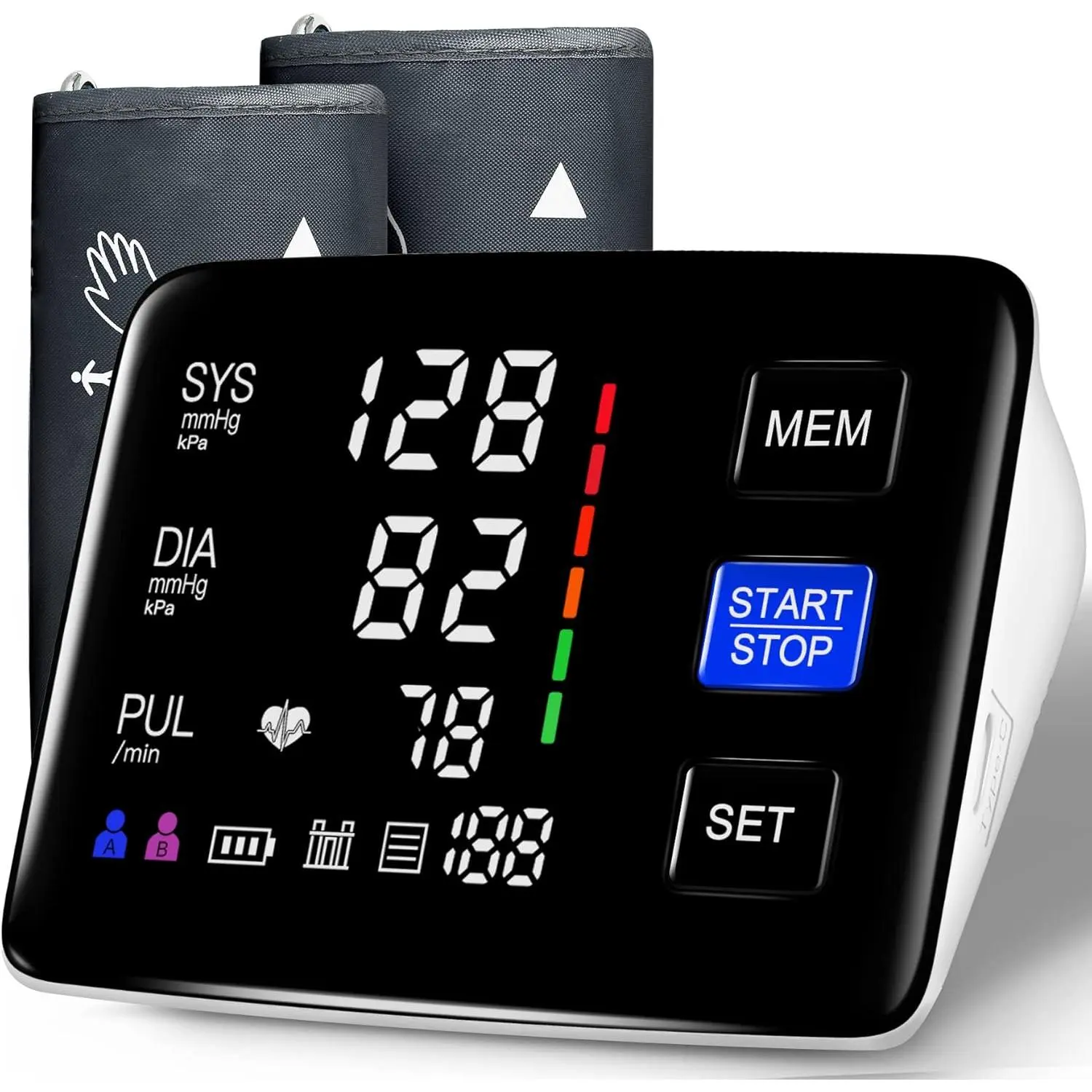 Blood Pressure Monitor, 9-17'' & 13-21'' Extra Large Blood Pressure Cuff Upper Arm, LED Color Backlit Screen Automatic Digital Blood Pressure Machine with USB Cable and 4 AAA Batteries