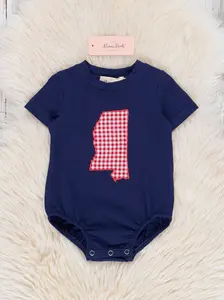 Mississippi Embroidered Gingham Bubble Romper