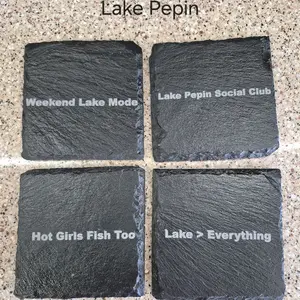 Set of 4 Laser Engraved Slate Coasters with Protective Feet for Hot or Cold Drinks - Unique Design & Tableware
