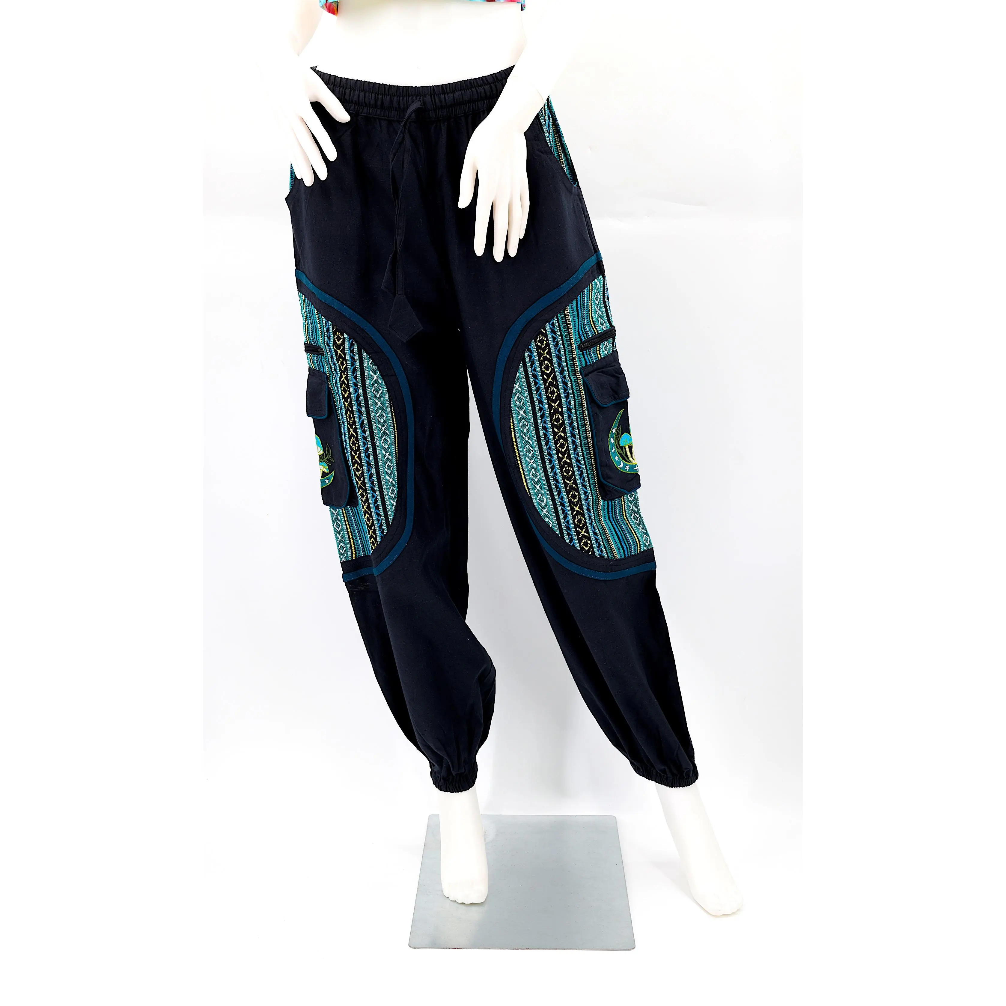 Cotton Hippie Handmade Harem Moon Mushroom Embroidered Bohemian Pants cargo