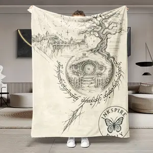 Lord of the Rings Hobbit Bag End Hand-Drawn Flannel Blanket, Soft Lightweight Warm, Perfect for Bedroom Holiday Decor All Seasons