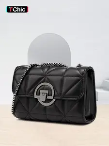 Women's Fashionable Quilted Design Crossbody with Chain Bag, Casual Versatile Chain Strap Shoulder Bag for Daily Used, Trendy All-match Elegant Commuter Bag, Quilted Purse