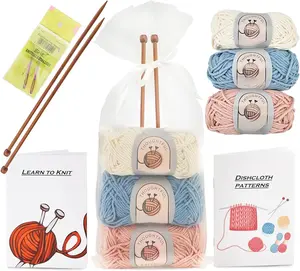 Knitting Kit for Beginners Adults &  Friendly- Complete Knitting Kit - Learn to Knit Yarn Set with Tutorial Book for Adult Hobbies -  Cotton  &  Knitting