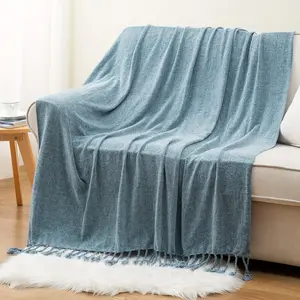 Decorative Fringe Velvety Throw Blanket for Sofa Home Decor, Chenille Throw Blanket for Couch, 50"x60"