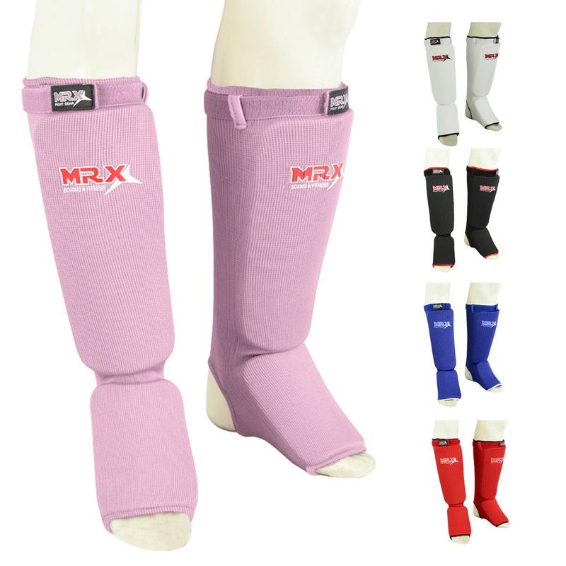 MRX BOXING & FITNESS Muay Thai Shin Guards Kick Boxing Leg & Foot Protector Pad MMA Shin Guard Extra Padding for Men or Women Protective Gear