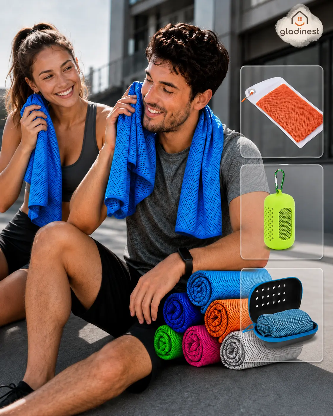 Cooling Towel with Storage Case – Quick Dry Sweat Absorbing Ice Towel, 3 Storage Options for Gym, Running, Yoga & Outdoor Sports