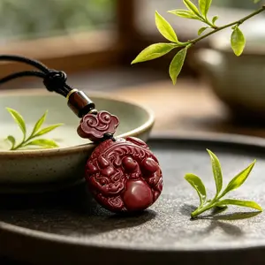 Hand-Carved Pixiu  Pendant/Keyring - Taoist-Inspired Purple Gold Sandstone Cultural Accessory, Lightweight & Durable Layering Piece for Everyday Style, Holiday Gifting & Meaningful Gifts | Includes Handcrafted Wooden Gift Box