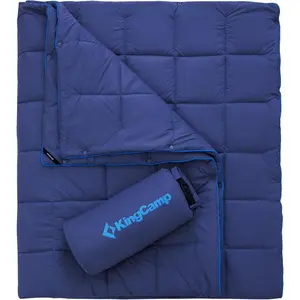 KingCamp Ultralight Camping Blanket, Packable Down Alternative Puffy Wearable Blankets Weatherproof Warm Package Quilt with Snap Buttons for Outdoor Hiking Travel Picnic Stadium (69" L x 53" W, Navy)